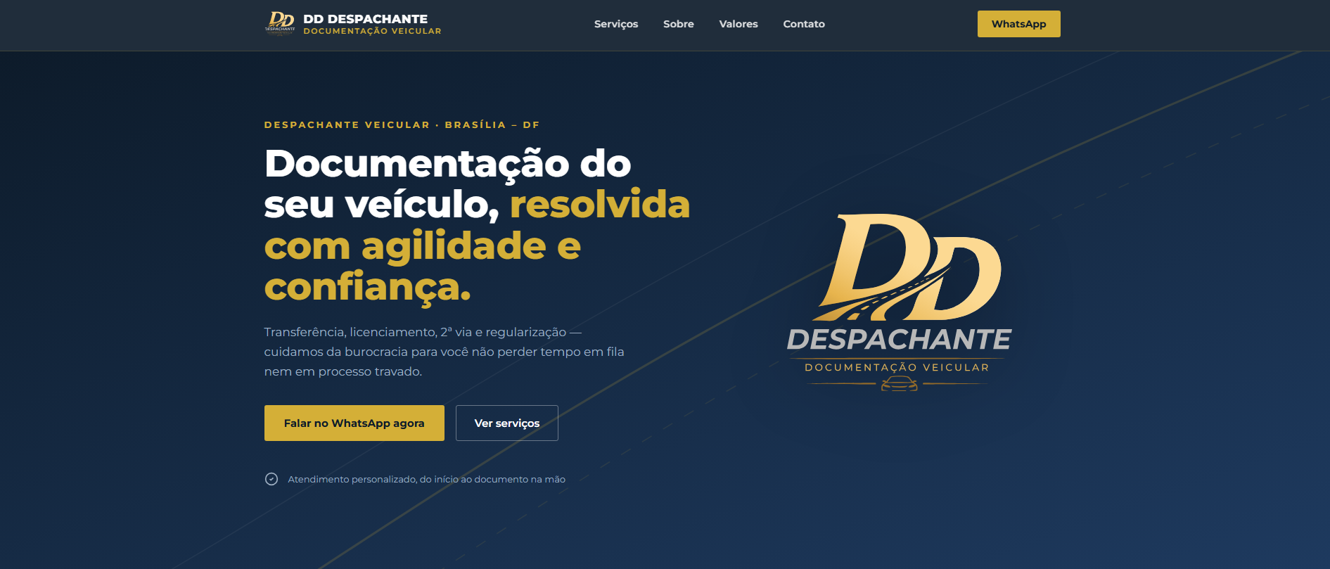 Página inicial do site DD Despachante
